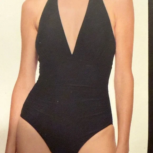 DKNY Black Halter One Piece Swimsuit Tummy Control Small NWT - Picture 3 of 5